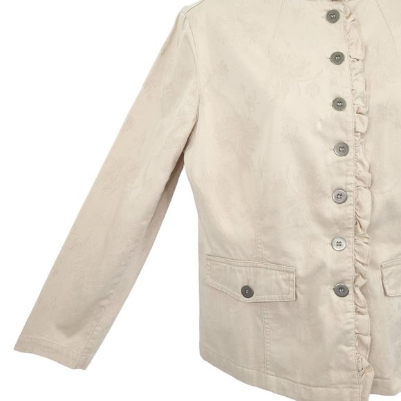 Chicos Ruffled Collar Front Button Jacket Womens Size 0 US 4 Tan - Picture 5 of 12